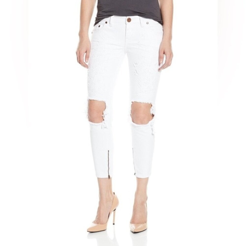 Revolve One Teaspoon White Freebirds Skinny Jeans Denim Ankle Zip lowrise Sz 26